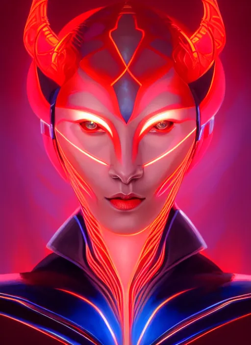 Image similar to symmetry!! tron portrait of a red dragon priestess, flamboyant, fantasy, intricate, highly detailed, dynamic lighting, digital art, digital painting, artstation, terence nielsen, sharp focus, illustration, art by artgerm and greg rutkowski and moebius, 8 k