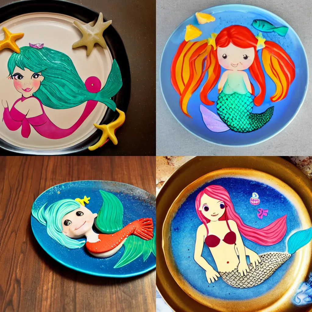 Prompt: a cute mermaid, cooked on a platter