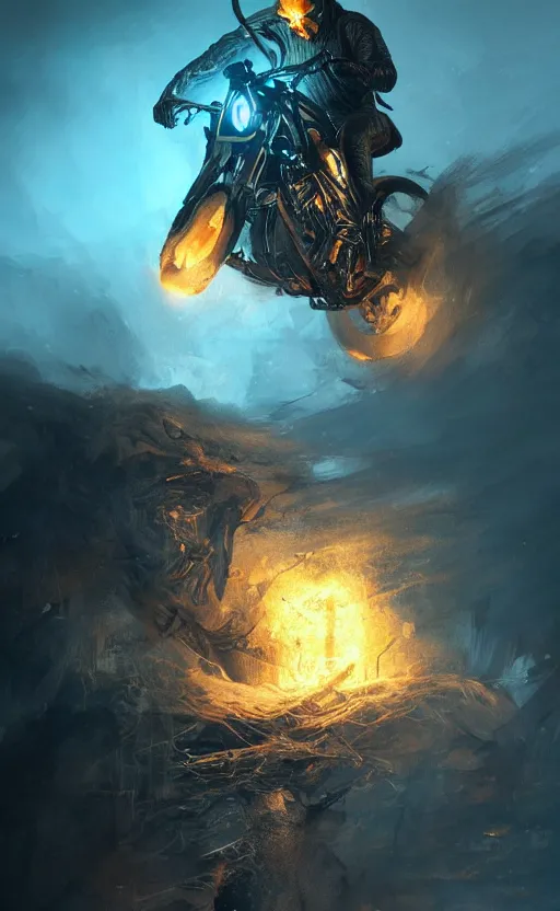 Image similar to dead as ghost rider, dynamic lighting, photorealistic fantasy concept art, trending on art station, stunning visuals, terrifying, creative, cinematic