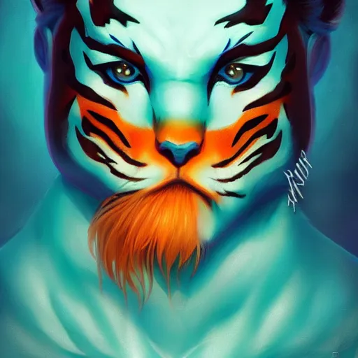 Image similar to beautiful teal and orange tiger person androgynous art by yan gisuka, JeonSeok Lee, artgerm, Ross draws, zeronis, Chengwei Pan on artstation