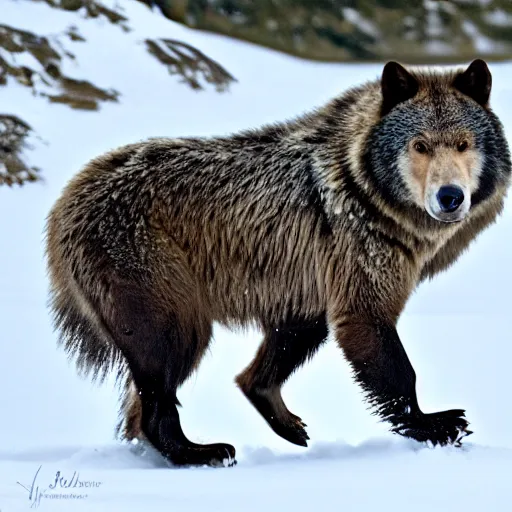 Image similar to half wolf, half horse, half grizzly bear