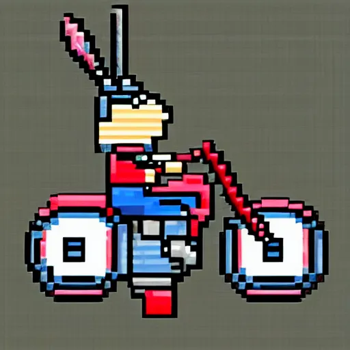 Prompt: bunny on a motorcycle, pixel art, cute