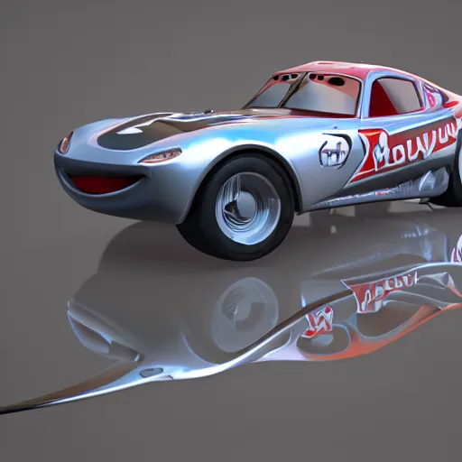 Image similar to lightning mcqueen ray - tracing render, unreal engine, 3 d, atmospheric light, godrays, award - winning, maya, blender