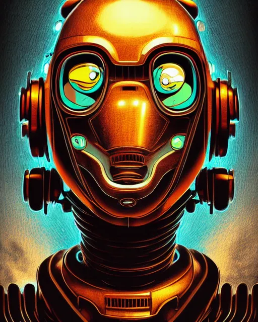 Prompt: robot, character portrait, portrait, close up, concept art, intricate details, highly detailed, sci - fi poster, cyberpunk art, in the style of looney tunes