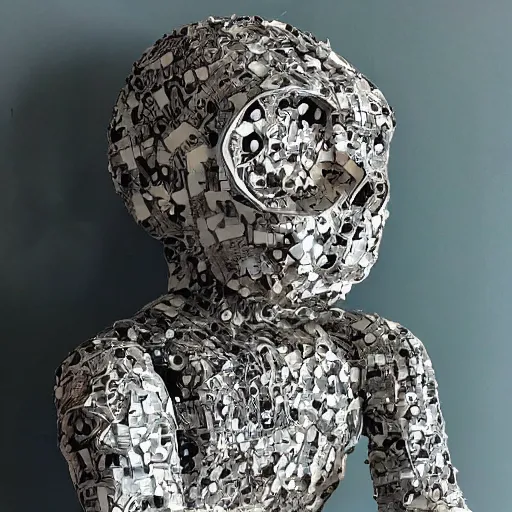 Image similar to empathy emerging in artificial intelligence. studio. papier - mache