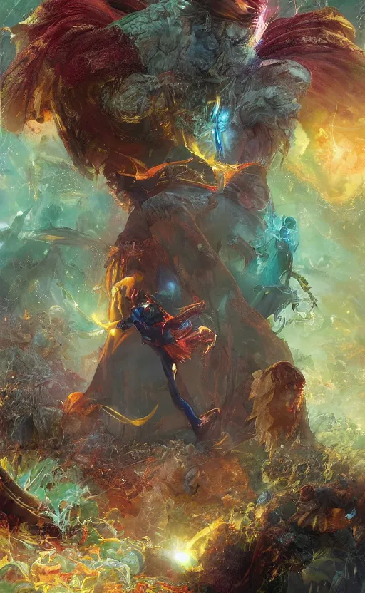 Prompt: the third first image on the scattered absurdity server by Dr seuss and dr strange, very pretty, photorealistic, portal hopping and time warping with reckless abandon, masterpiece digital painting by Thomas Kinkade and Greg Rutkowski, artstation, 4k wallpaper