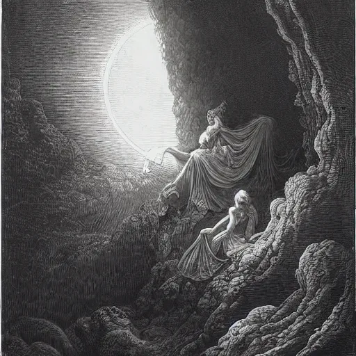 Prompt: valerie and her weeks of wonders, adaptation by gustave dore