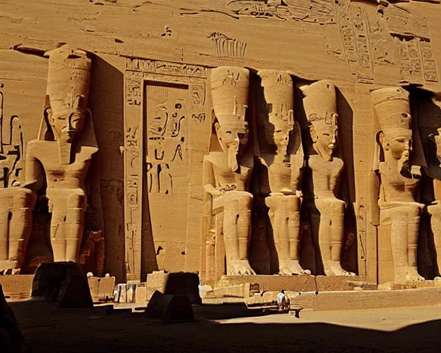 Prompt: ancient egyptian ruins of abu simbel by hubert robert,
