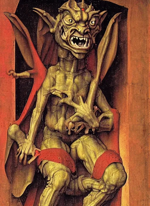 Image similar to red devil Gargoyle, Medieval painting by Jan van Eyck, Hieronymus Bosch, Florence