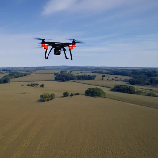 Image similar to drone's flying above countryside in an optopus formation