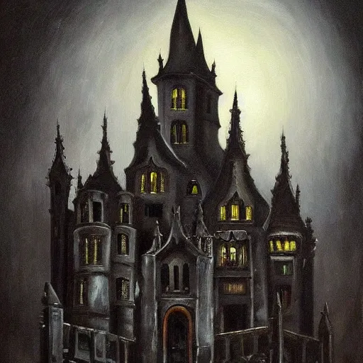 Prompt: dark and eerie gothic castle, extremely detailed, oil painting