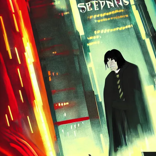 Prompt: Severus Snape, blade runner cover book