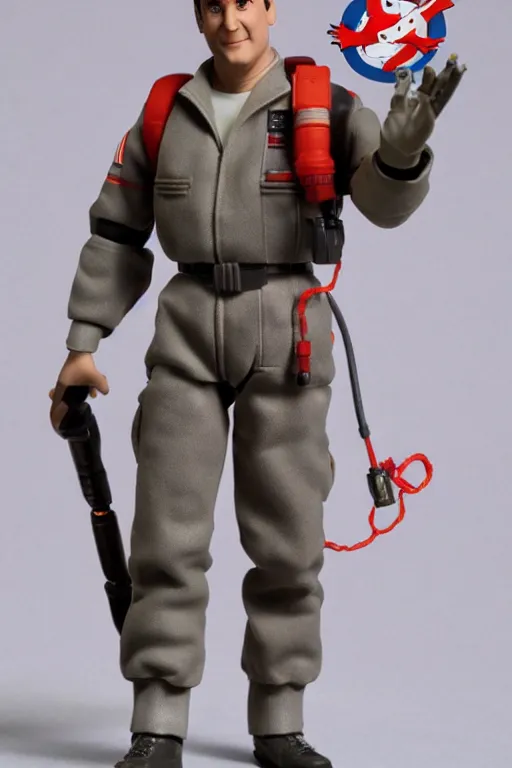 Prompt: ghostbusters Peter Venkman action figure product shot by hasbro, mattel