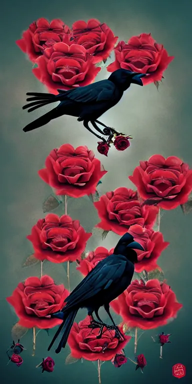 Image similar to crows made out of roses, rose crows, flower crows, crows made of flowers, muted tones, album artwork, expressionist, serene,