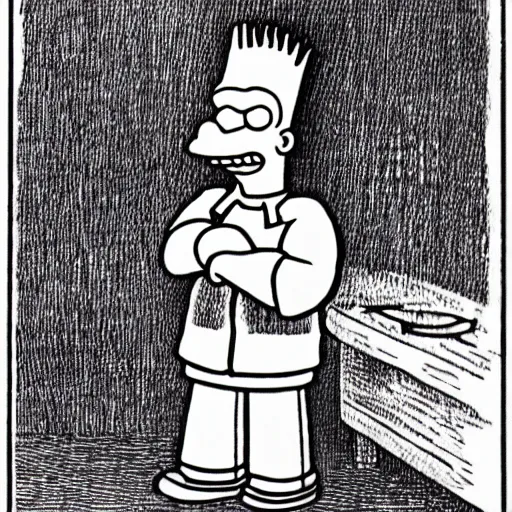 Prompt: bart simpson! wilhelm busch style