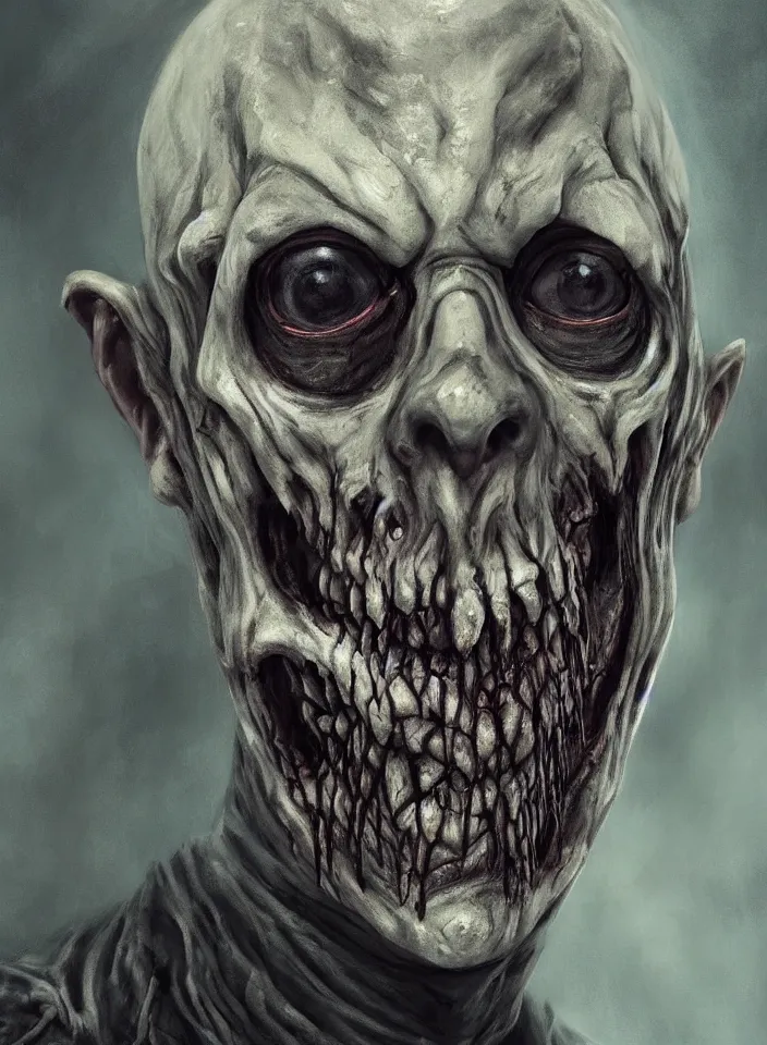 Image similar to a face portrait of a older man as an undead ghoul from skyrim, fantasy setting, beautiful face, serene colors, soft lighting, atmospheric, cinematic, moody, in the style of diego koi, gina heyer, luiz escanuela, art by alyssa monk, hyperrealism, rule of thirds, golden ratio, oil on canvas, 8 k