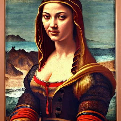 Image similar to a striking hyper real painting of Kate Upton by da Vinci.