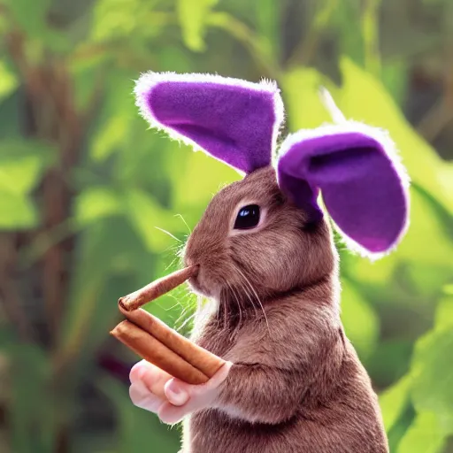 Image similar to a violet rabbit smoking a cigar, stock photo