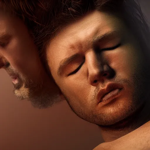 Prompt: an animated portrait of a man weeping over the body of his deceased friend, 3 d, cg, man, crying, sad, 2 d, v - ray render, artstation, cg, portrait, animation, crying, dead,