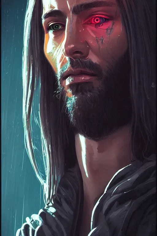 a portrait of cyberpunk jesus, grim - lighting, high - | Stable ...