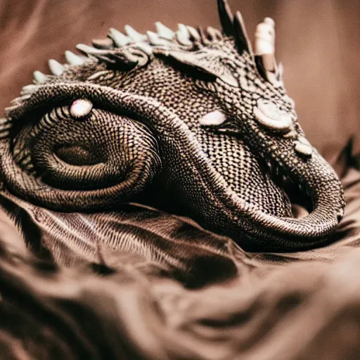 Prompt: dragon sleeping on a pile of fabric