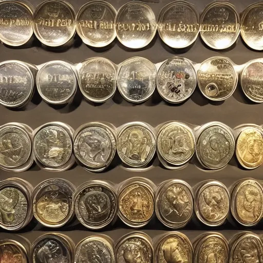 Prompt: An enormous treasure trove filled wall-to-wall with precious coins, wide shot, ultra-high definition, 4K, museum quality photo