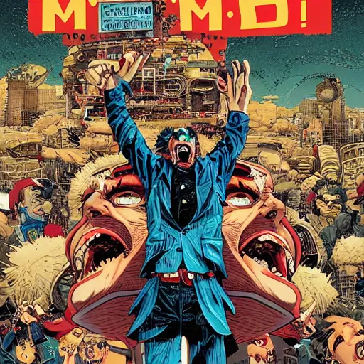 Image similar to mad man screaming, by yoichi hatakenaka, masamune shirow, josan gonzales and dan mumford