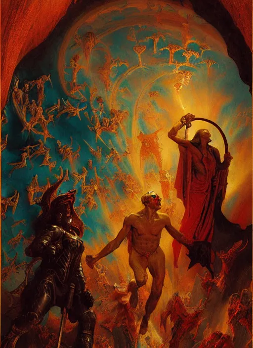 Image similar to the seventh circle of hell from dante's divine comedy with lots of colours. highly detailed painting by gaston bussiere, craig mullins, j. c. leyendecker 8 k