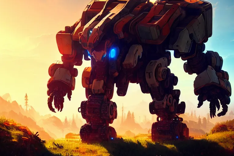 Prompt: bear - mecha - tank machine mecanical creature robot of horizon forbidden west horizon zero dawn radiating a glowing aura global illumination ray tracing hdr fanart arstation by ian pesty and alena aenami artworks in 4 k