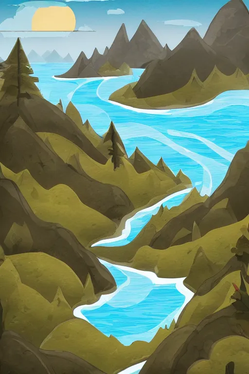 Image similar to mountaintop water flat illustration trending on artstation