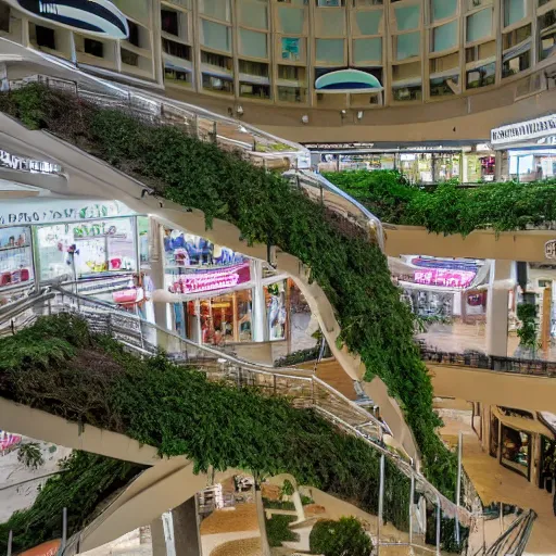 Image similar to lush forest fills a liminal abandoned mall