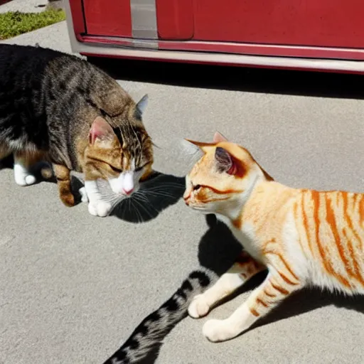 Prompt: cat hit dog with baguette