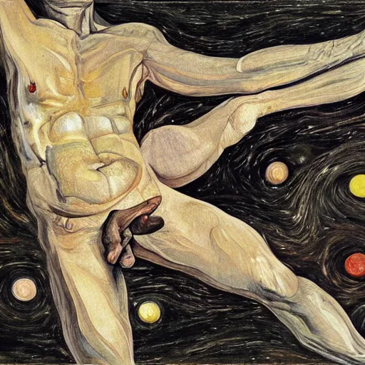 Image similar to origin of the universe, painted by lucian freud