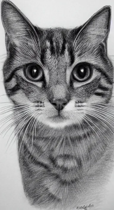 Prompt: highly detailed realistic pencil sketch portrait of a beautiful cat with big green eyes in front of the universe