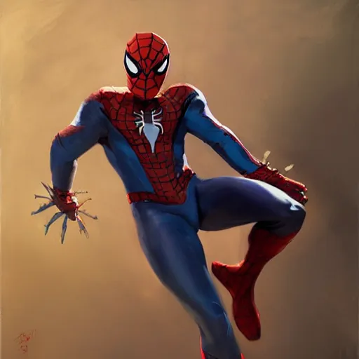 Image similar to greg manchess portrait painting of partially armored whimsical spiderman as overwatch character, medium shot, asymmetrical, profile picture, organic painting, sunny day, matte painting, bold shapes, hard edges, street art, trending on artstation, by huang guangjian, gil elvgren, ruan jia, greg rutkowski, gaston bussiere