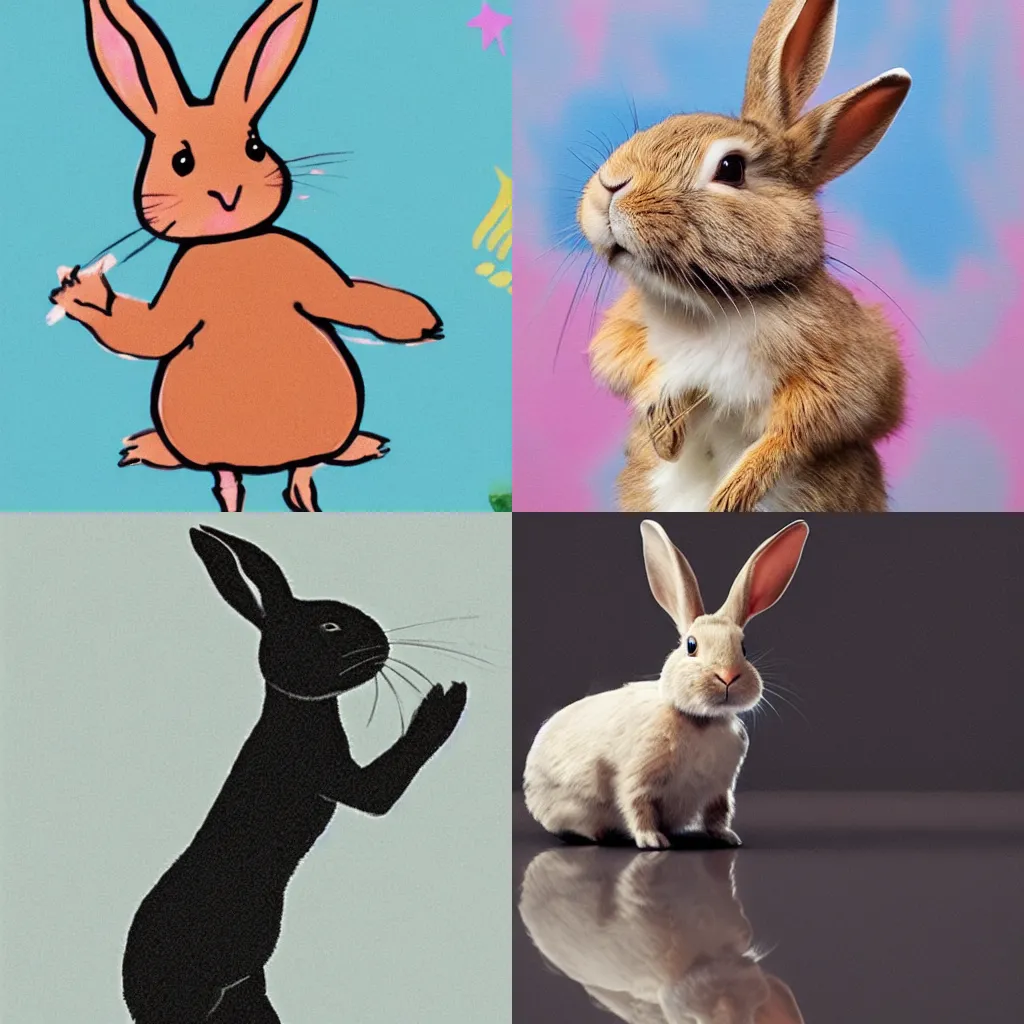 Prompt: a rabbit dancing to music