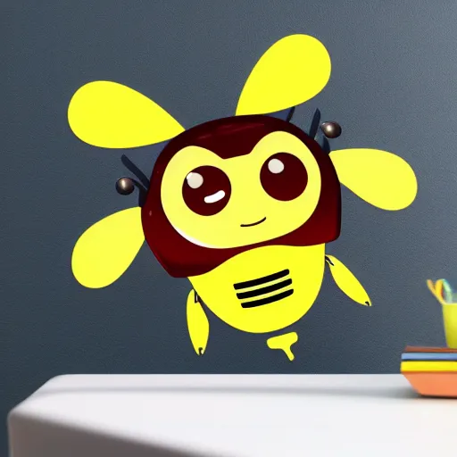 Image similar to a sticker of a cute robotic bee, dreamworks style