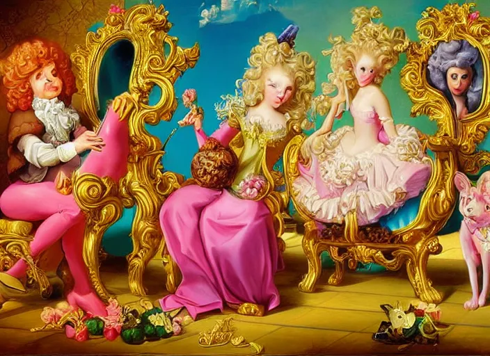Prompt: baroque rococo painting posing Fancy Royal Beast Greg Hildebrandt Lisa Frank high detail cute whimsical award winning
