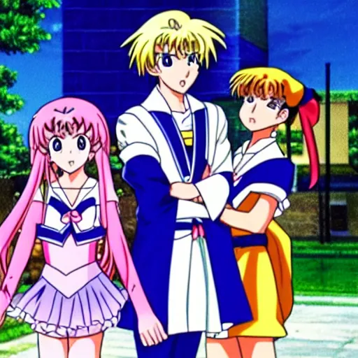 Image similar to sailor moon visiting tohru Honda and the sohma family, anime