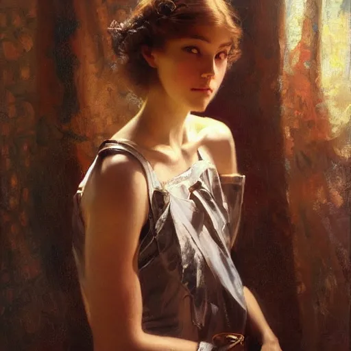 Prompt: a great high fashion studio stunning backlit portrait of frowning anime girl, painting by gaston bussiere, craig mullins, j. c. leyendecker