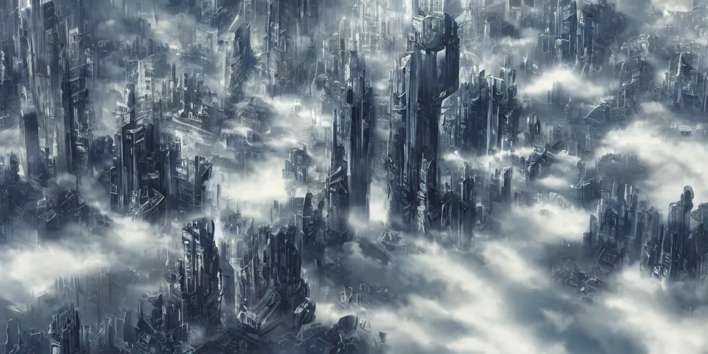 Prompt: a futuristic city on the clouds