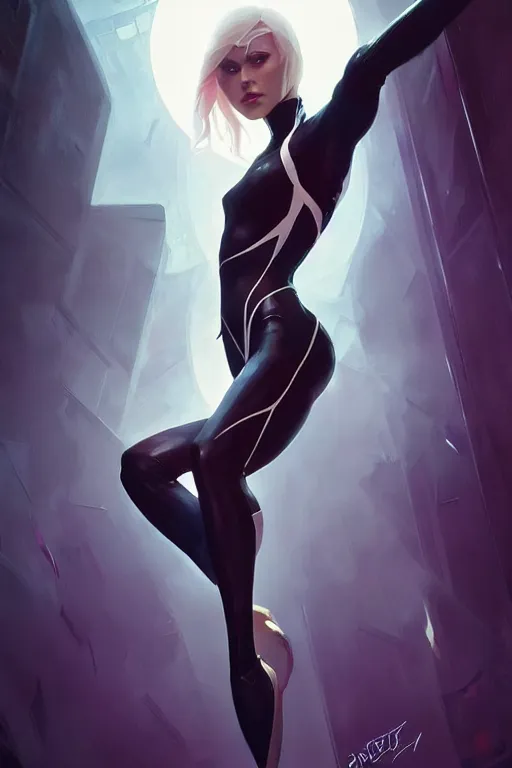 Image similar to elegant spider gwen aeon flux profile picture by greg rutkowski, dynamic pose, intricate, futuristic, fantasy, elegant, by stanley artgerm lau, greg rutkowski, thomas kindkade, alphonse mucha, loish, thierry mugler, norman rockwell,