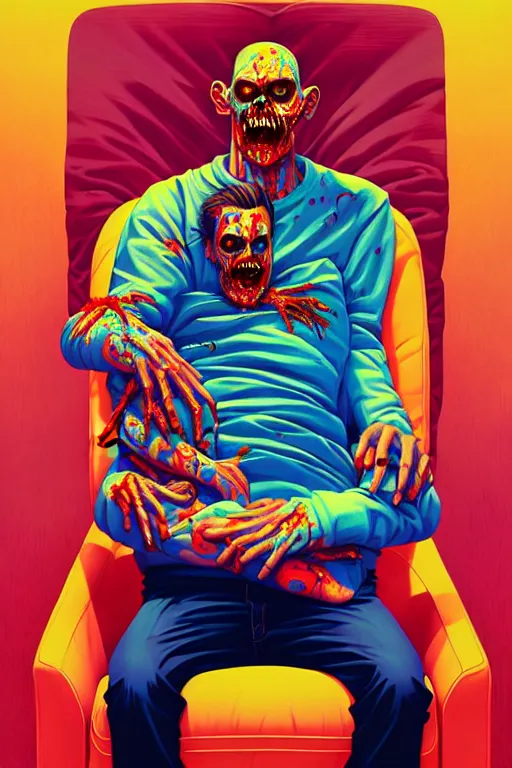 Image similar to a zombie dad sitting on the couch and watching tv, tristan eaton, victo ngai, artgerm, rhads, ross draws