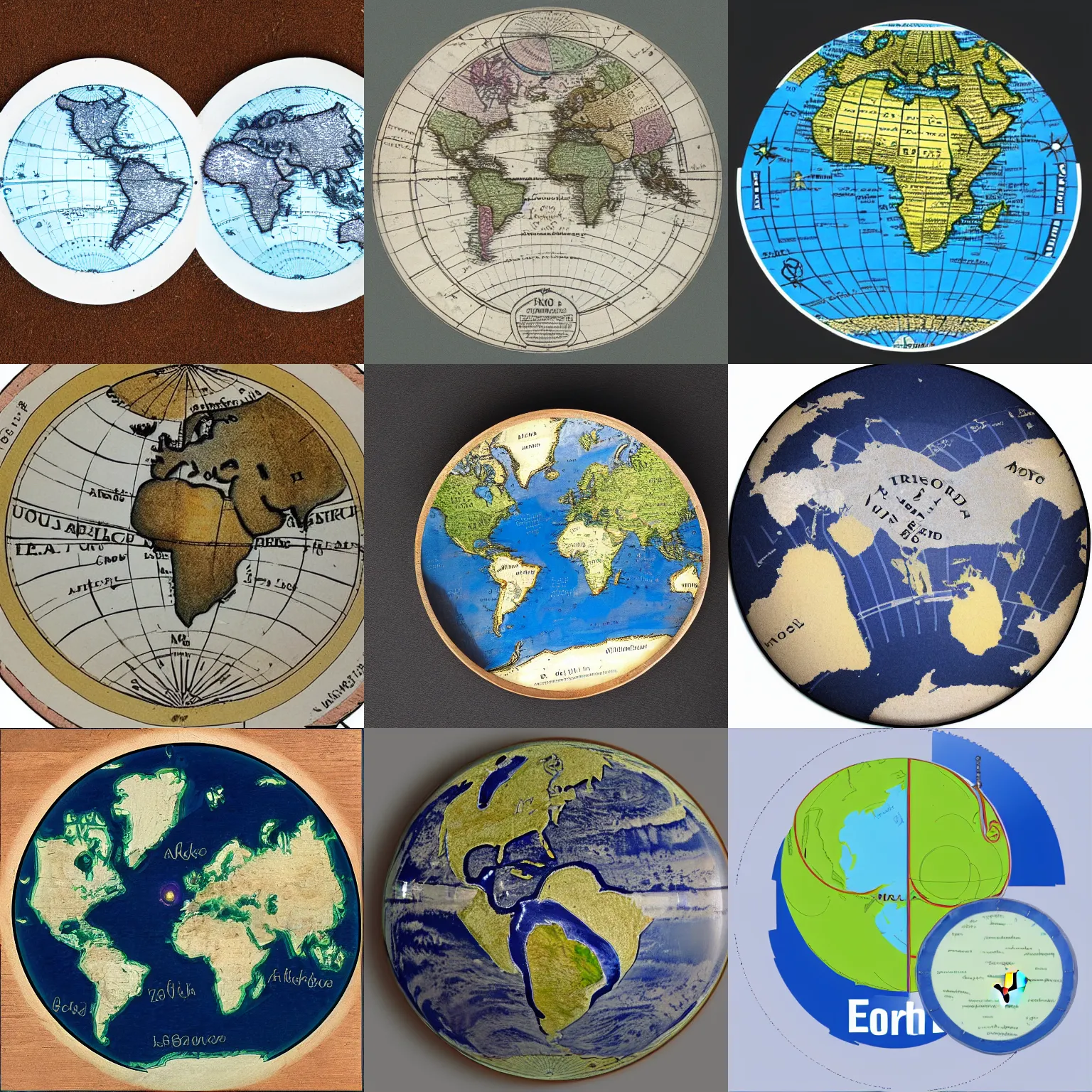 Prompt: a round disc showing a map of the earth