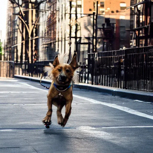 Prompt: photo of a dog skateboarding in NYC , realistic , 4k