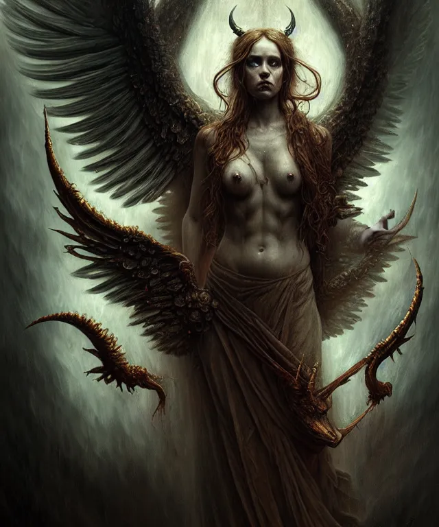 Image similar to epic professional digital art of angels and demons, horrific yet beautiful vibe, evocative, atmospheric lighting, painted, intricate, highly detailed, by leesha hannigan, wayne haag, reyna rochin, ignacio fernandez rios, mark ryden, iris van herpen, artstation, cgsociety, stunning, gorgeous, sharp focus, cinematic, masterpiece