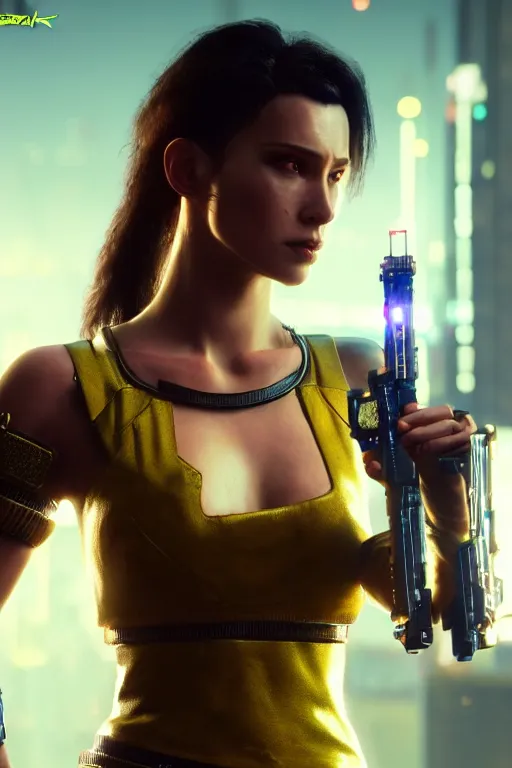 Prompt: A film still of beautiful woman as a character in cyberpunk 2077, highly detailed, digital painting, artstation, concept art, sharp focus, illustration, cinematic lighting, art by artgerm and greg rutkowski and alphonse mucha diffuse lighting, fantasy, intricate, elegant, highly detailed, lifelike, photorealistic, digital painting, artstation, illustration, concept art, smooth, sharp focus, art by John Collier and Albert Aublet and Krenz Cushart and Artem Demura and Alphonse Mucha