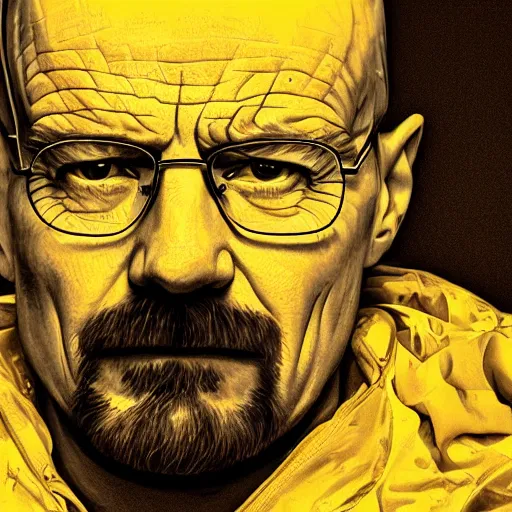 Image similar to portrait of Walter White, yellow lighting, highly detailed