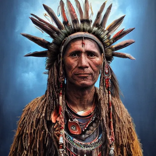 Prompt: painting of a shaman by luis tamani, highly detailed matte painting