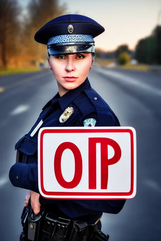 Image similar to photo portrait of beautiful female police officer from russia shyly showing the